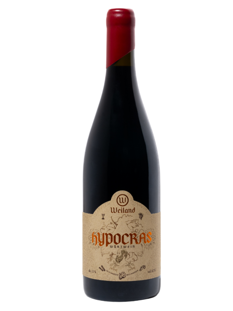 Vorderseite der Weiland Hypocras Bio-Würzwein-Flasche – hochwertiger mittelalterlicher Bio-Gewürzwein